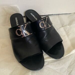 Calvin Klein black heeled mules 100% leather